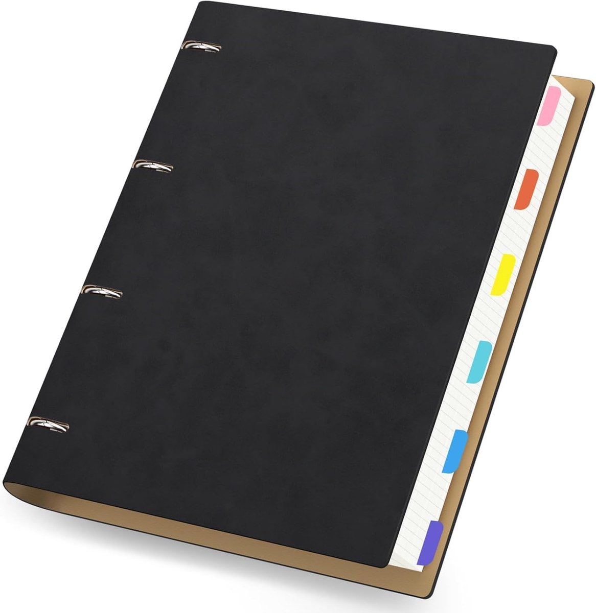 SnelShoppen - Agenda Ring Binder A5 - Hard Cover, Zwart, 6 Ringen, 300 Bladzijdes Blank Papier, Ideaal voor Notities, School, Werk, Reizen, Creatief G