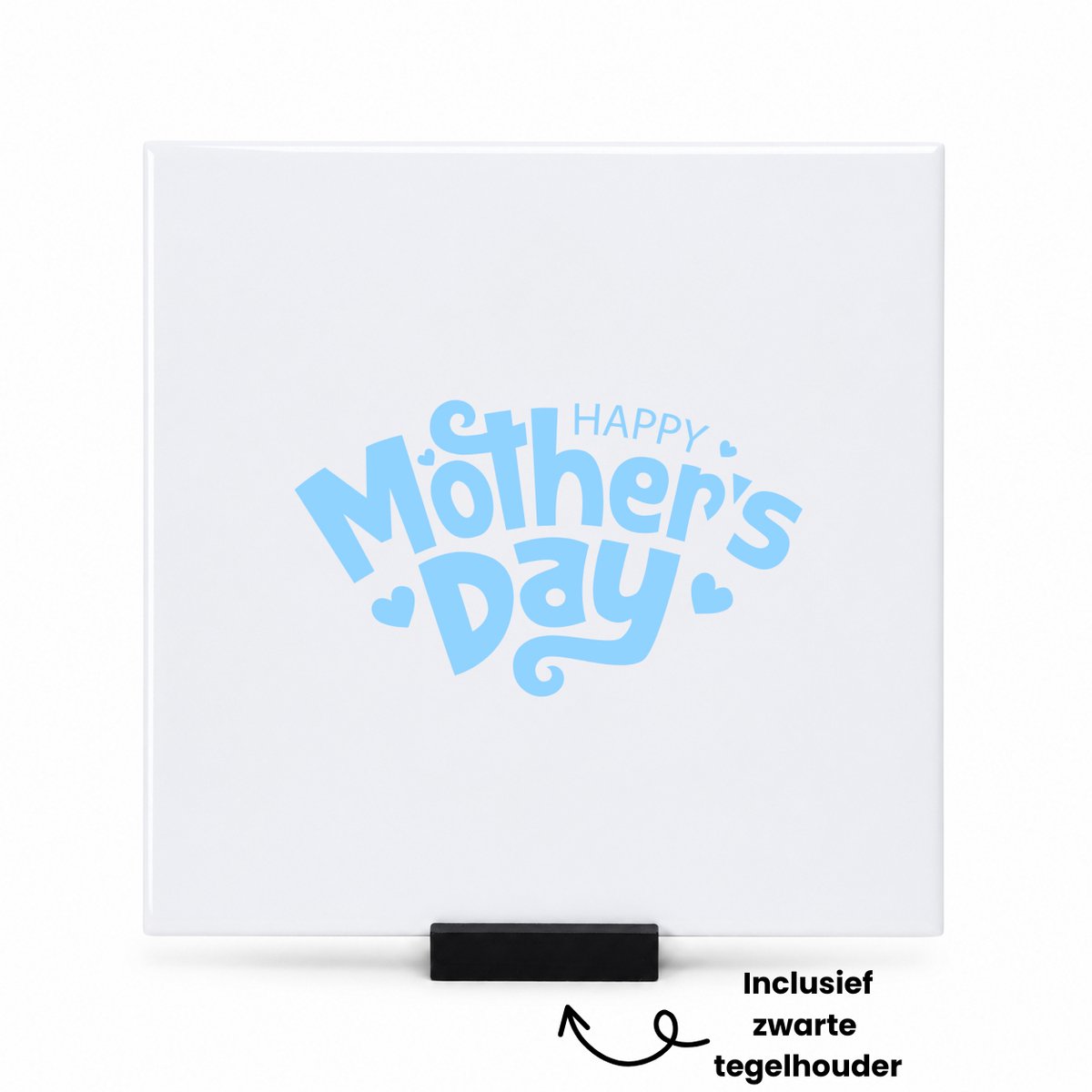 Hacebo Happy mothers day blauw tegeltje met tegelhouder - Mama - Mother - tegeltjes met tekst - moederdag cadeautje - Cadeau voor mama - Verjaardag - Geschenk - Cadeau - Gift - spreuktegels - 15x15 CM Wit