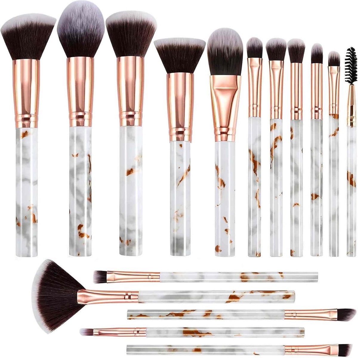 SnelShoppen - Professionele Makeup Borstelset 16 Stuks - Marmeren Handvat - Poeder, Crème, Oogschaduw, Concealer - Luxe Make-up Kwasten voor Feest, Da
