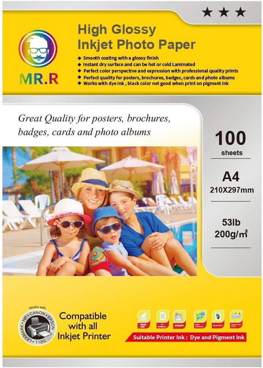 SnelShoppen - 200gsm A4 Glossy Inkjet Fotopapier - 100 Vellen - Waterproof - Direct Droog - Perfect voor Posters, Brochures, Fotoalbums en Kaarten