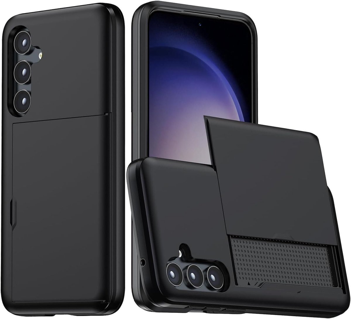SnelShoppen - Hoesje met Kaarthouder Slider voor Samsung Galaxy A56 / A36 | Back Cover Pasjeshouder voor Twee Pasjes | Zwart | Schuifbare Kaarthouder