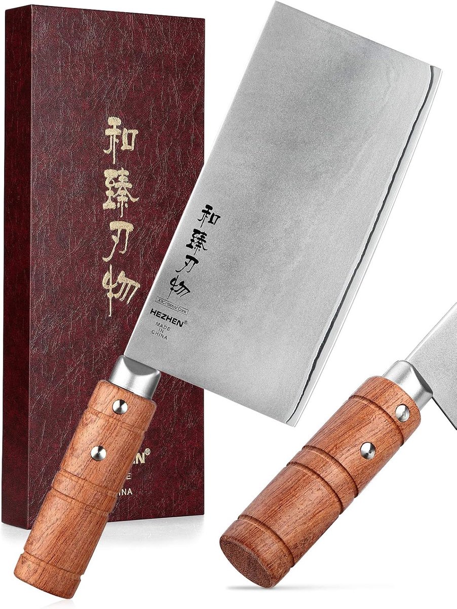 Thijox - 18CM Hakmes voor Vlees en Groenten - Roestvrij Staal Slagersmes met 3 Lagen Composietstaal en Padauk Houten Handvat - Chef-Kok Keukenmes voor