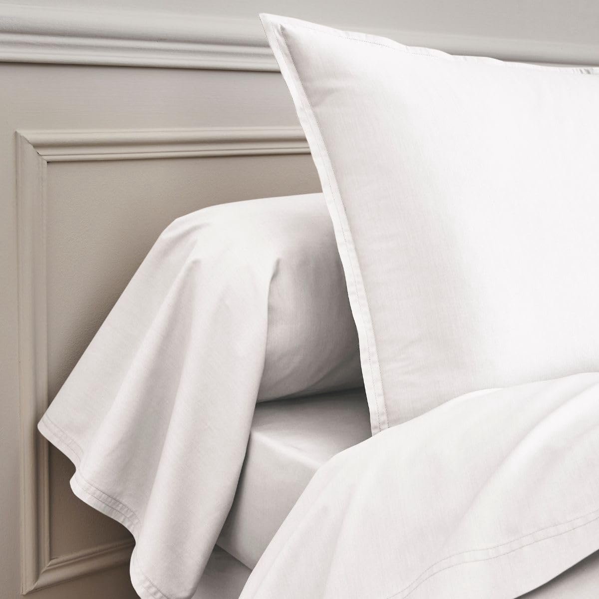 SnelShoppen - Fitted Sheet Katoen Wit 160 x 200 cm - Percale Katoen, 100% Natuurlijk, Easy Care, Wasbaar tot 90°C, Ideaal voor Slaapkamer en Logeerkam