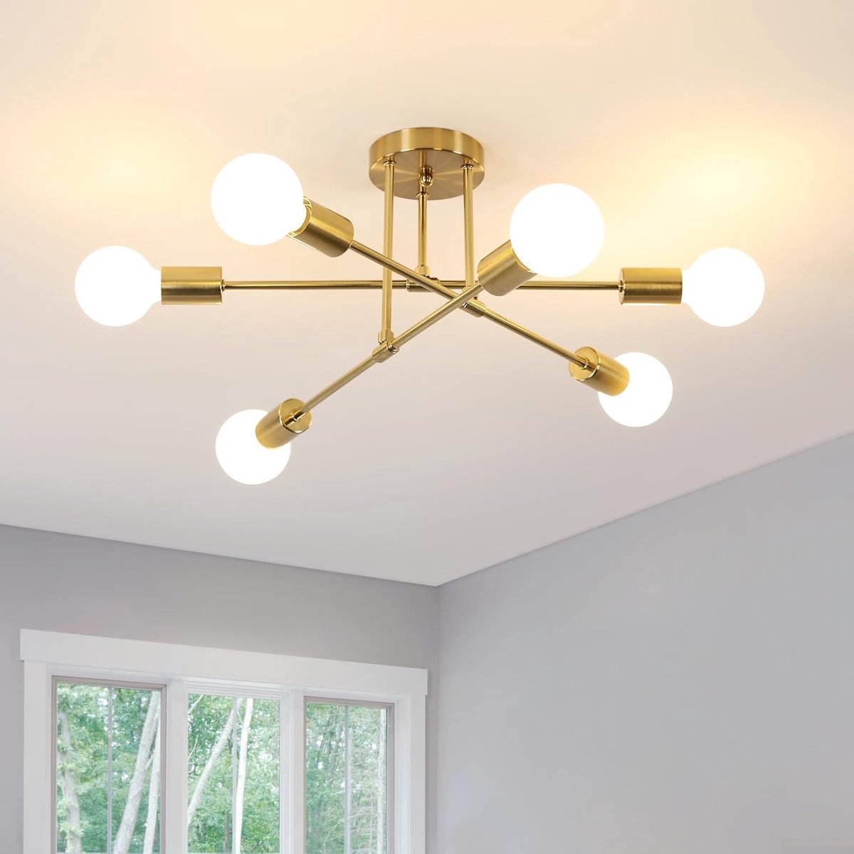 SnelShoppen - Comely Industriële Plafondlamp 6 Lits E27 Vintage Sputnik Chandelier - Retro Metalen Plafondverlichting voor Slaapkamer, Woonkamer, Keuk