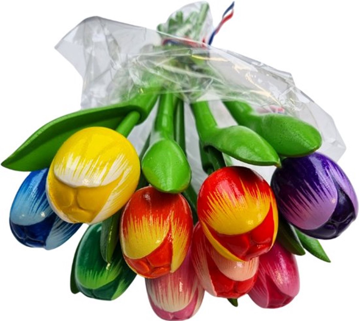 Boeketje houten tulpen - 9 kleuren in mix -20cm hoogte