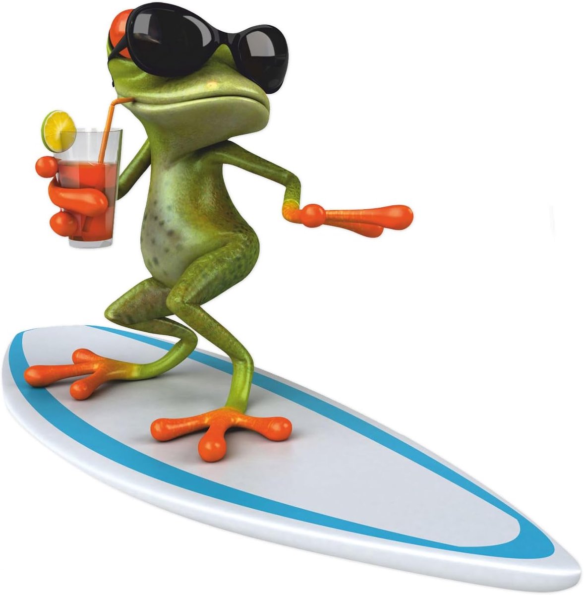 SnelShoppen - Sticker Surfer Frog 20 x 20 cm - Grappige en Weerbestendige Sticker voor Laptop, Koffer, Badkamer, Douchecabine en Auto
