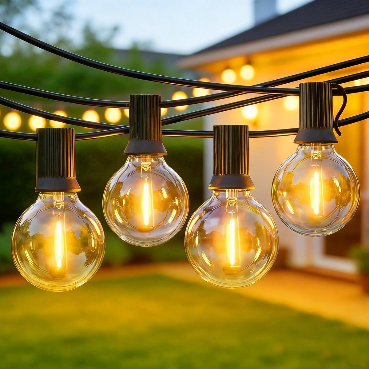 SnelShoppen - Macchiatto Buiten Sfeerlampen 20 m met Stekker en Timer, 8 Verlichtingsmodi, IP44 Waterdicht, 25+2 G40 Lampjes voor Tuin, Terras, Feest,