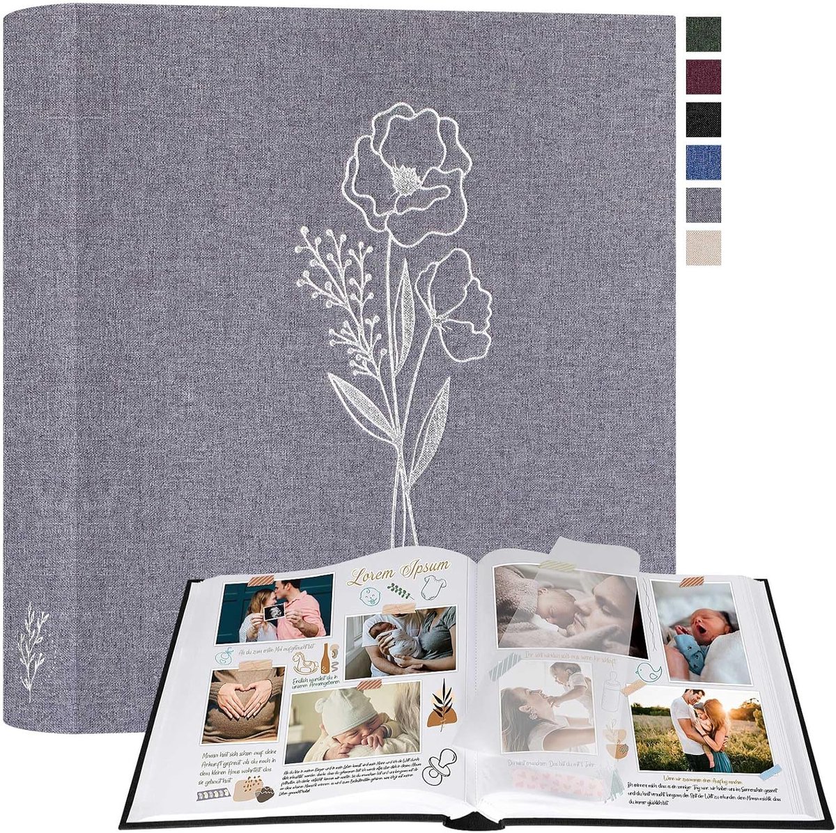 SnelShoppen - Fotoalbum Scrapbooking Large Linen DIY 100 Witte Pagina's met Cellofaan Scheiders voor Foto's 9x13 cm, 10x15 cm, 13x18 cm (Grijs, 30x33.