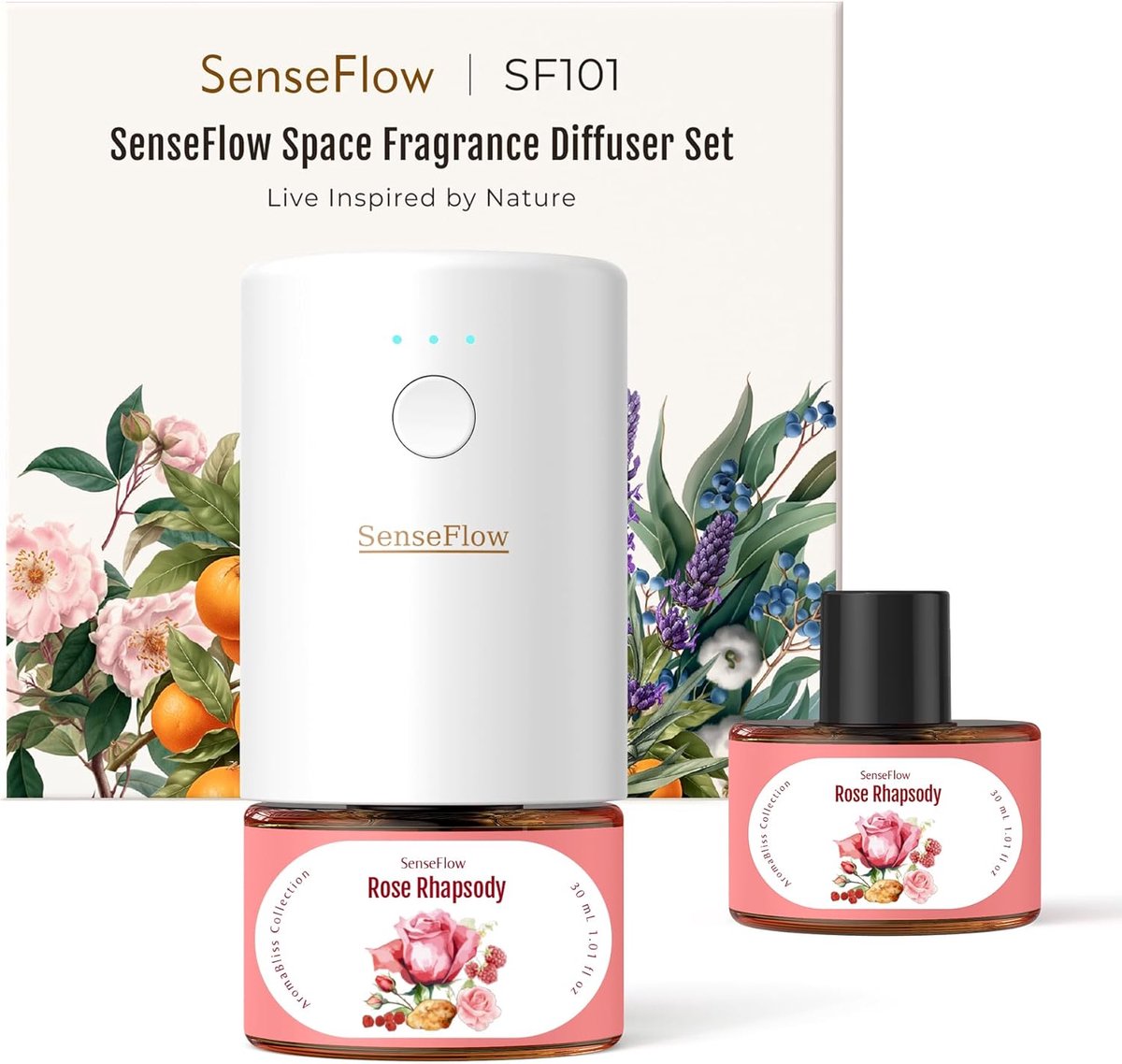 SnelShoppen - Aroma Diffuser voor Essentiële Olie SF101, Waterloze Ultrasonische Geurverspreider, 100% Plantaardige Luchtverfrisser, 120 Dagen Aroma v