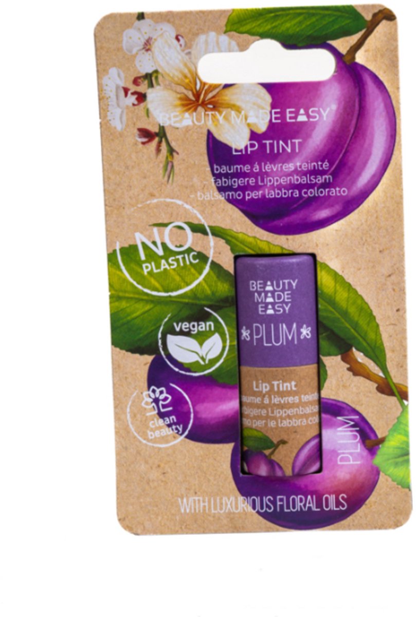 Beauty Made Easy Tinted Lip Balm - PLUM 6 gram - zonder parabenen, zonder siliconen, plasticvrij, dierproefvrij, vegan, sheaboter