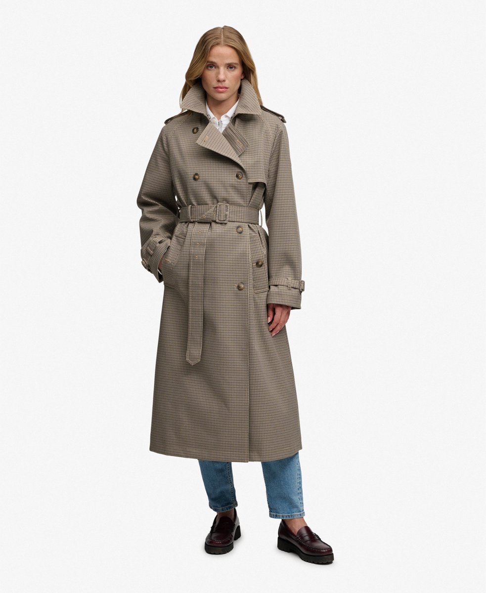 Superdry Bruine gabardine met micro-hahnenfußruitjes