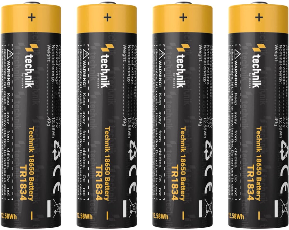 Technik Oplaadbare Batterij Li-Ion 18650 - 3400 mAh - 3.7V - Cilindrische Accu - 4 stuks