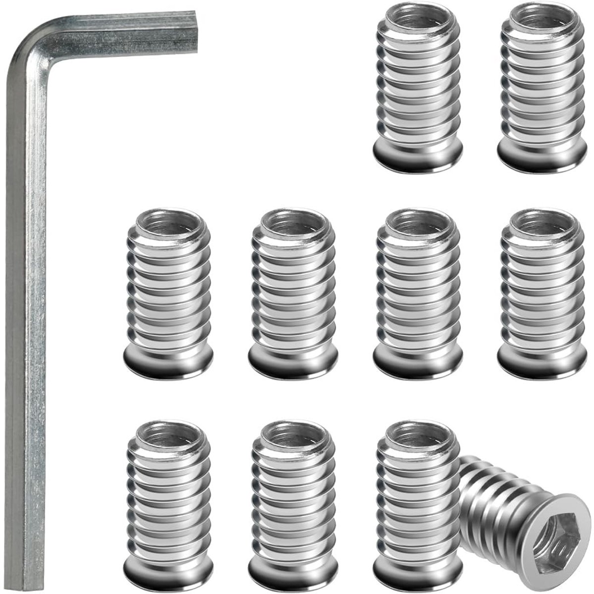 M6 x 25 Schroef-in Moeren - 10 Stuks Schroef Socket Inserts voor Hout, Gegalvaniseerde Draadmoeren en Hexagon Moeren voor Versterking en Bevestiging