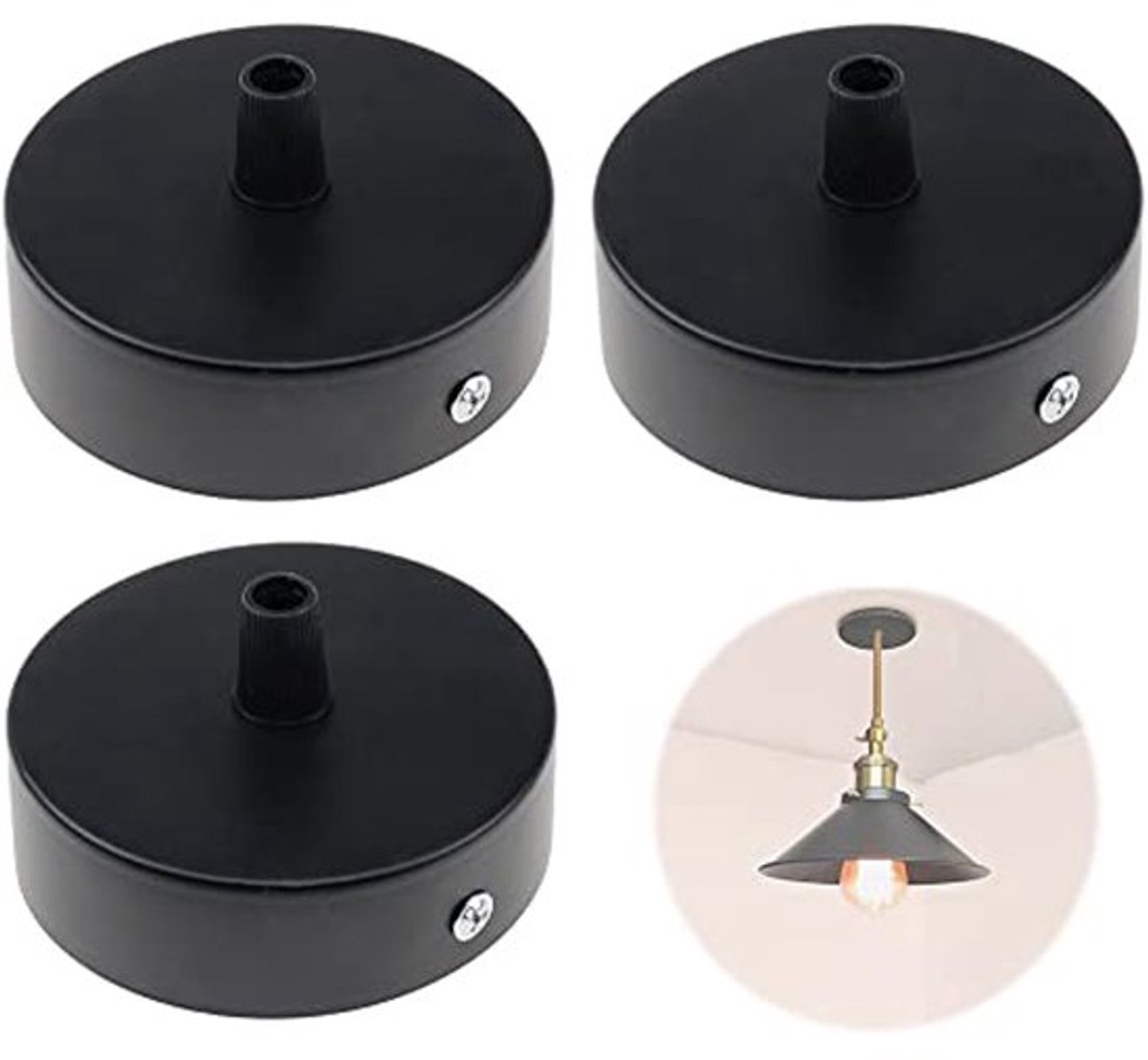 Plafondkap, zwart, set van 3, scheidingskap, opbouwdoos, 80 x 24 mm, lampenkap voor hanglampen