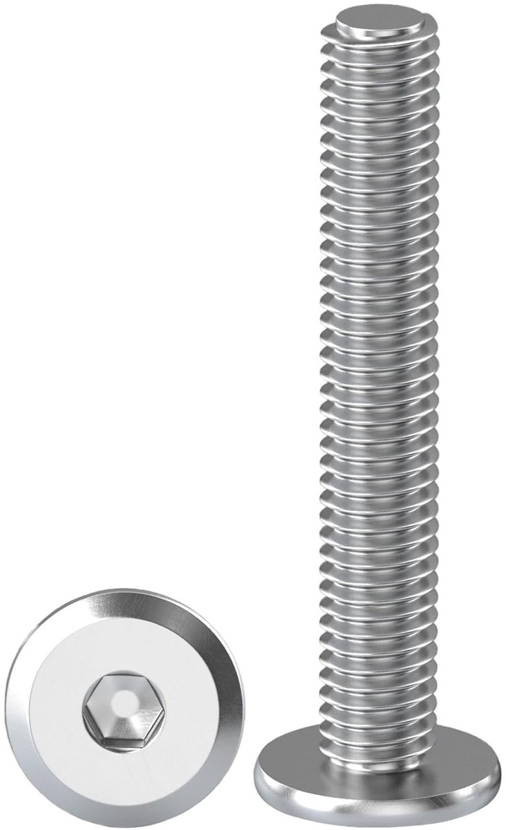 RVS M8 Lenskop Schroeven, Set van 10 Platte Hoofd Schroeven, Hexaansluiting M8 x 50 mm, V2A Schroeven voor Meubelassemblage en Houtbewerkingsprojecten
