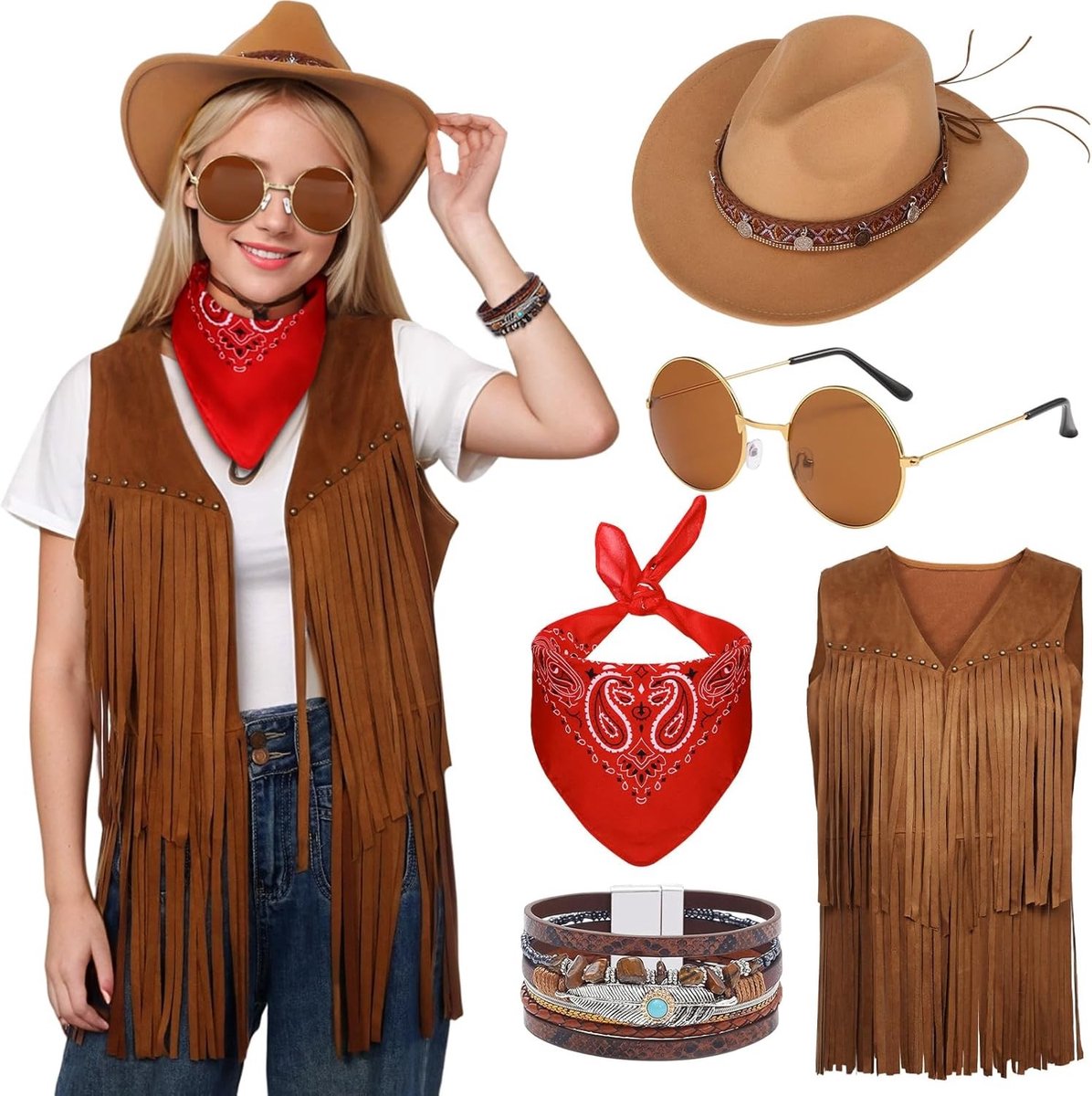 Cowgirl Kostuum voor Vrouwen met Neckerchief en Hoed - Perfect voor Carnaval en Cosplay Feesten