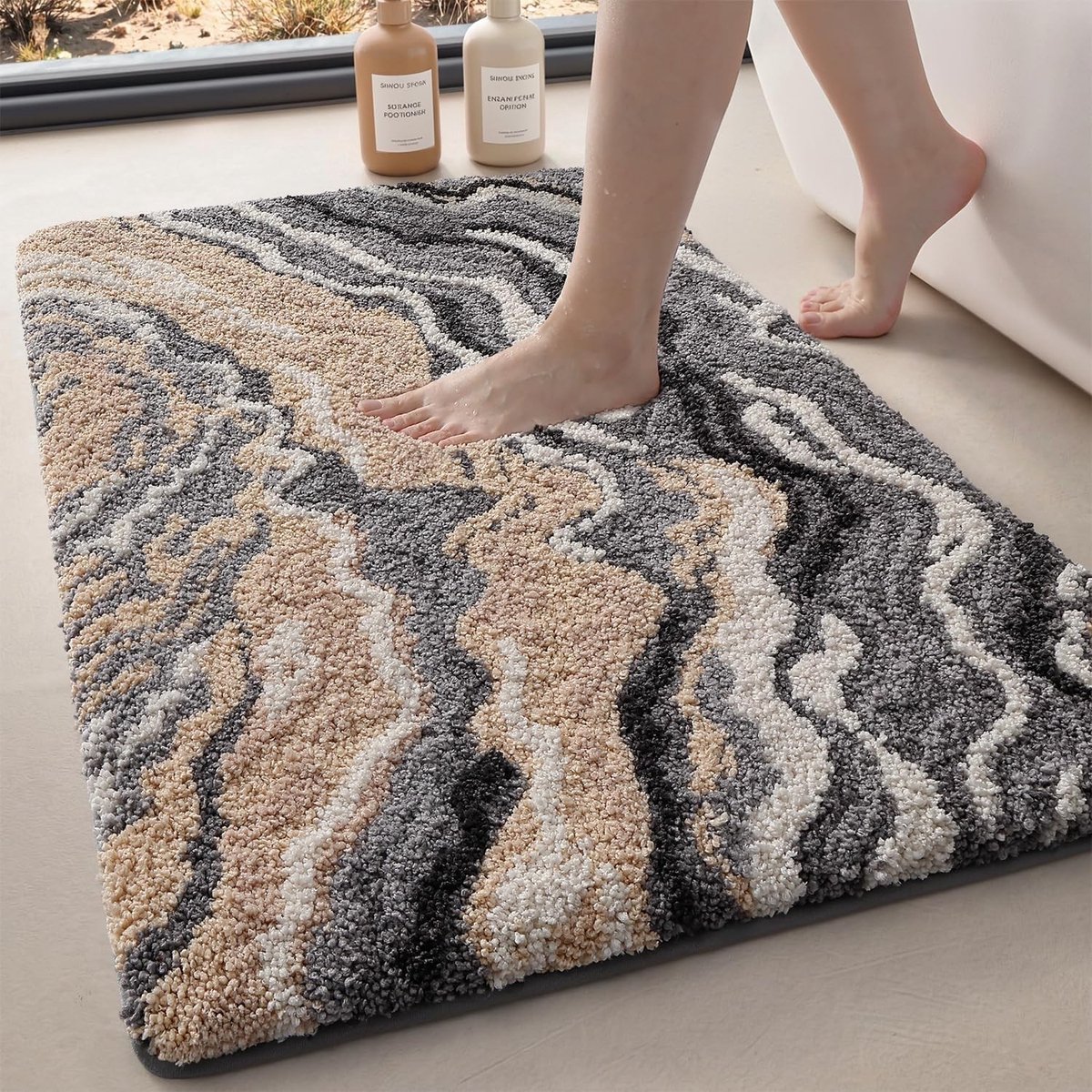 Zachte en Absorberende Badmat 40x60cm, Antislip en Machinewasbaar, Ideaal voor Badkamer en Douche, Grijs en Beige