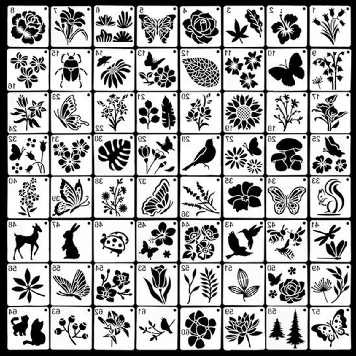 64 stuks herbruikbare wilde bloemensjablonen - om te schilderen bloemen bladeren vogeltekening voor scrapbooking hout vloer muur tegels