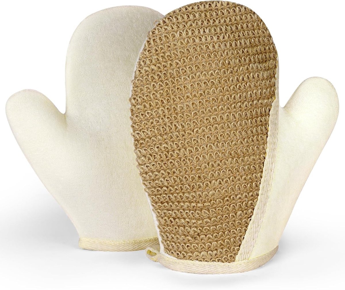 Jute Exfoliërende Handschoenen voor Peeling, 2 Stuks, Ideaal voor Dode Huidverwijdering, Massage en Spa Behandelingen