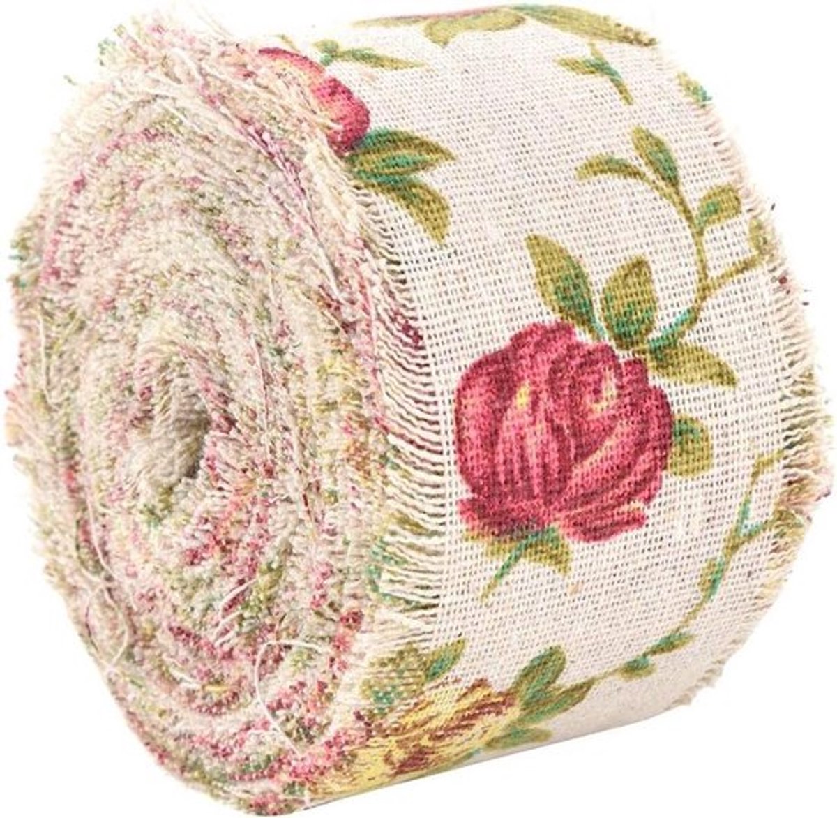 Vintage toile de jute met roze bloemenprint van 10 meter lang, ideaal voor sfeervolle huwelijk decoratie en creatieve knutselprojecten