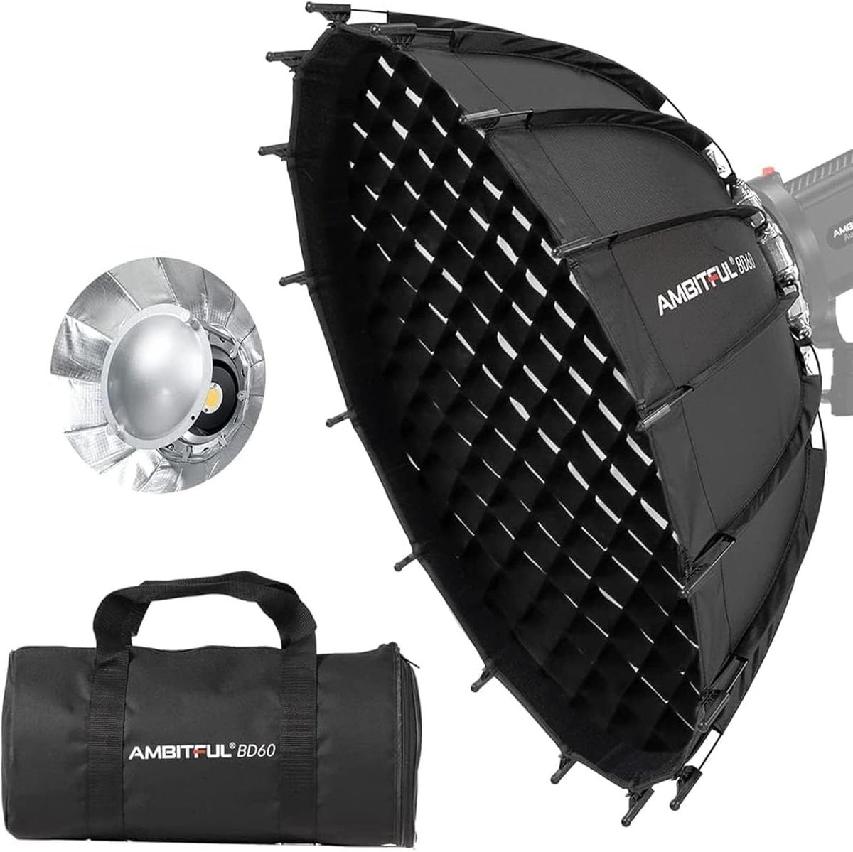 23.6''/ 60cm Studio Zilver Brede Hoek Beauty Dish met Honingraat voor Fotografie Flitskop en Monolight