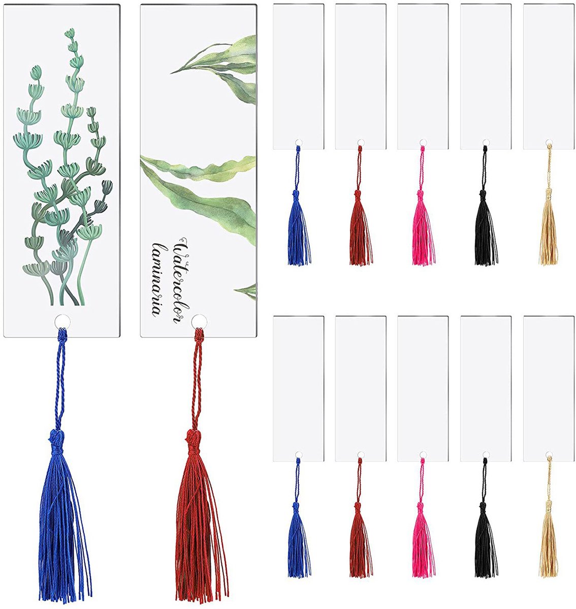 50 Stuks Blanco Acryl Bladwijzers met Kwastjes, Transparante Boekmarkers Leeg voor DIY, 5 Kleuren Kwastjes, 140x50mm
