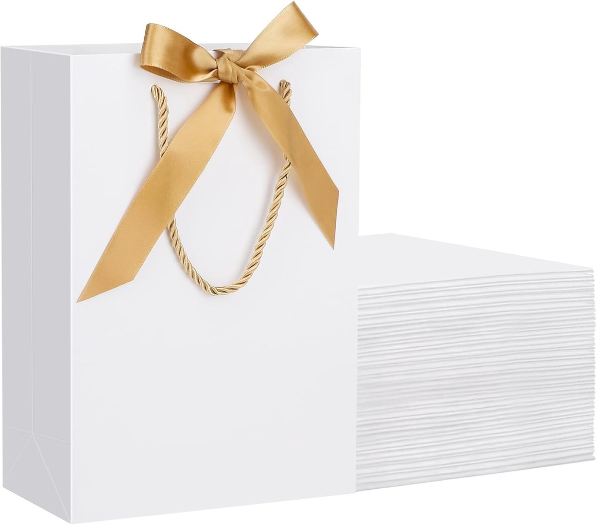 Kraft Papieren Cadeauzakken met Handvat en Strik - 20 Stuks - 230GSM - Ideaal voor Verjaardagsfeesten en Bruiloften - 20x10x28cm Medium M Cadeauverpakkingen