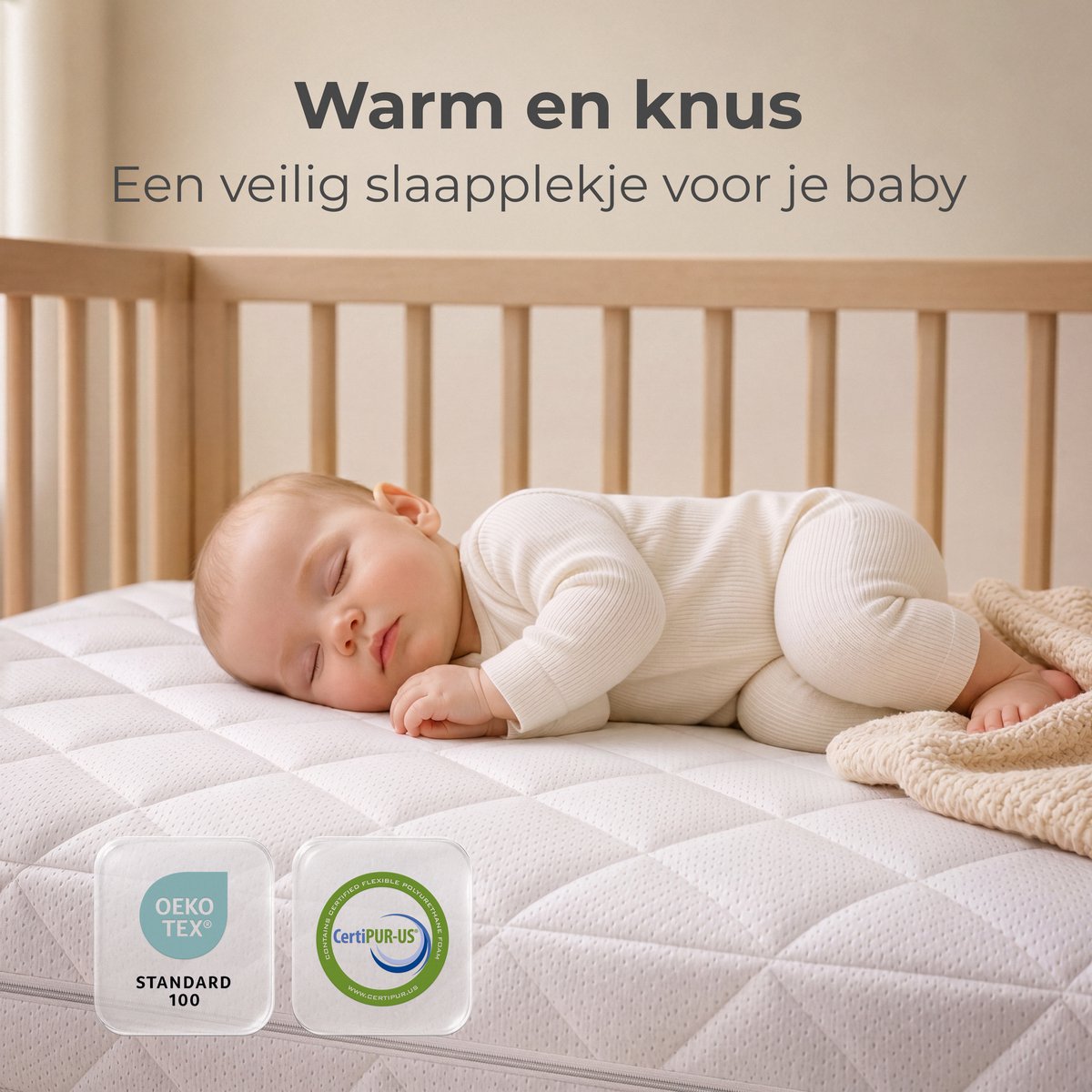 CozySense® Babymatras 60x120 cm – Ledikant Matras – Babymatrassen – Ademend Katoen – Afneembare Hoes – OEKO-TEX® & CertiPUR-US® Gecertificeerd – 10 cm – foto 4