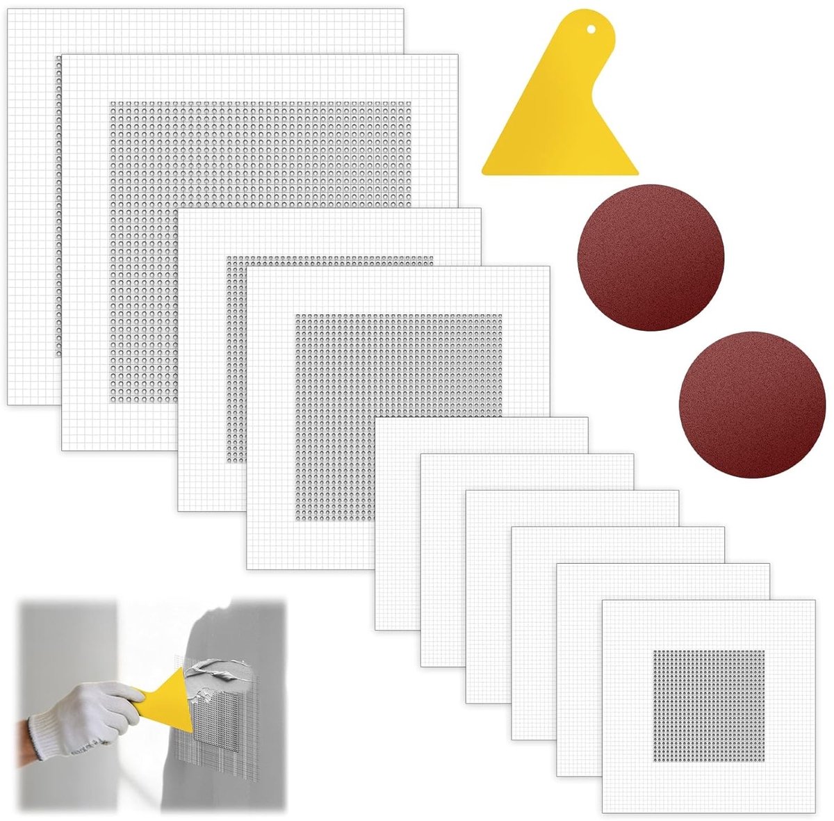 Aluminium wandreparatie patch set, 2/4/6 inch, inclusief schuurpapier voor het repareren van gaten in muren en plafonds
