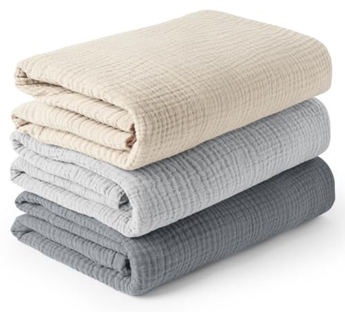 Babywikkeldekenset, 3-delig, gemaakt van een mix van katoen en bamboegaas, te gebruiken als wikkeldoek, luier, geruite slaapzak, deken, handdoek en slabbetje, Kleur 8,120*120cm