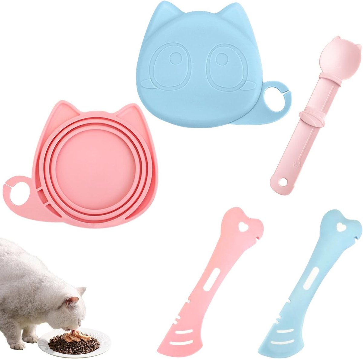 Deksel voor dierenvoer, 2 stuks siliconen deksels voor katten- en hondenvoer met lepels, ideaal voor versheid en gemak