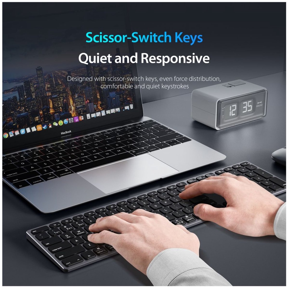 Dux Ducis - Universeel bluetooth toetsenbord geschikt voor Windows / Apple iMac / Apple iPad / Apple iPhone / Samsung - Draadloos toetsenbord - QWERTY - Zwart — cadeau in Gadgets - foto 8