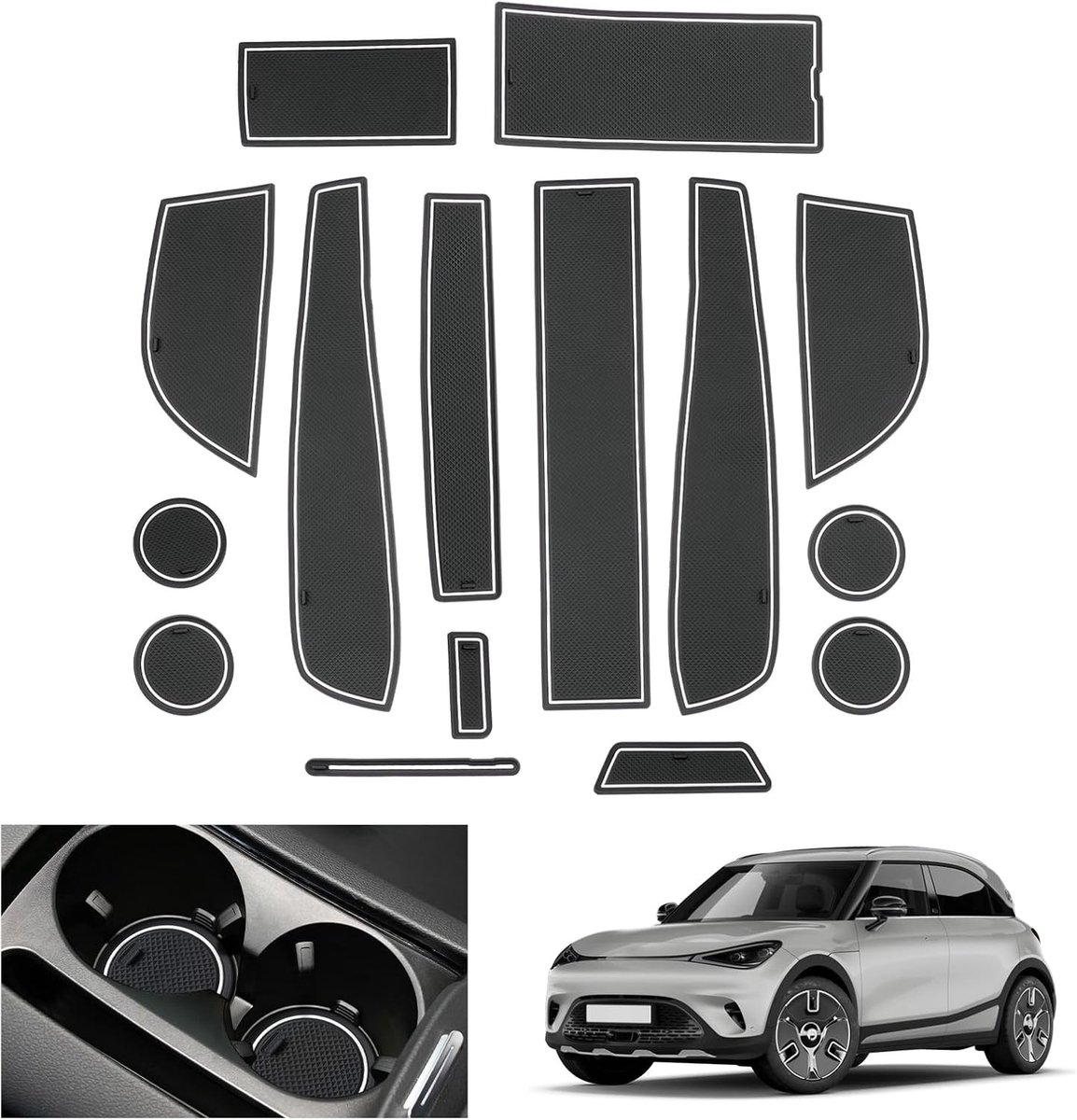 Anti-slip Rubber Matten voor Mercedes Benz Smart #1 EV 2023-2024 - Center Console, Opbergbak en Deur Naad Matten (Wit)