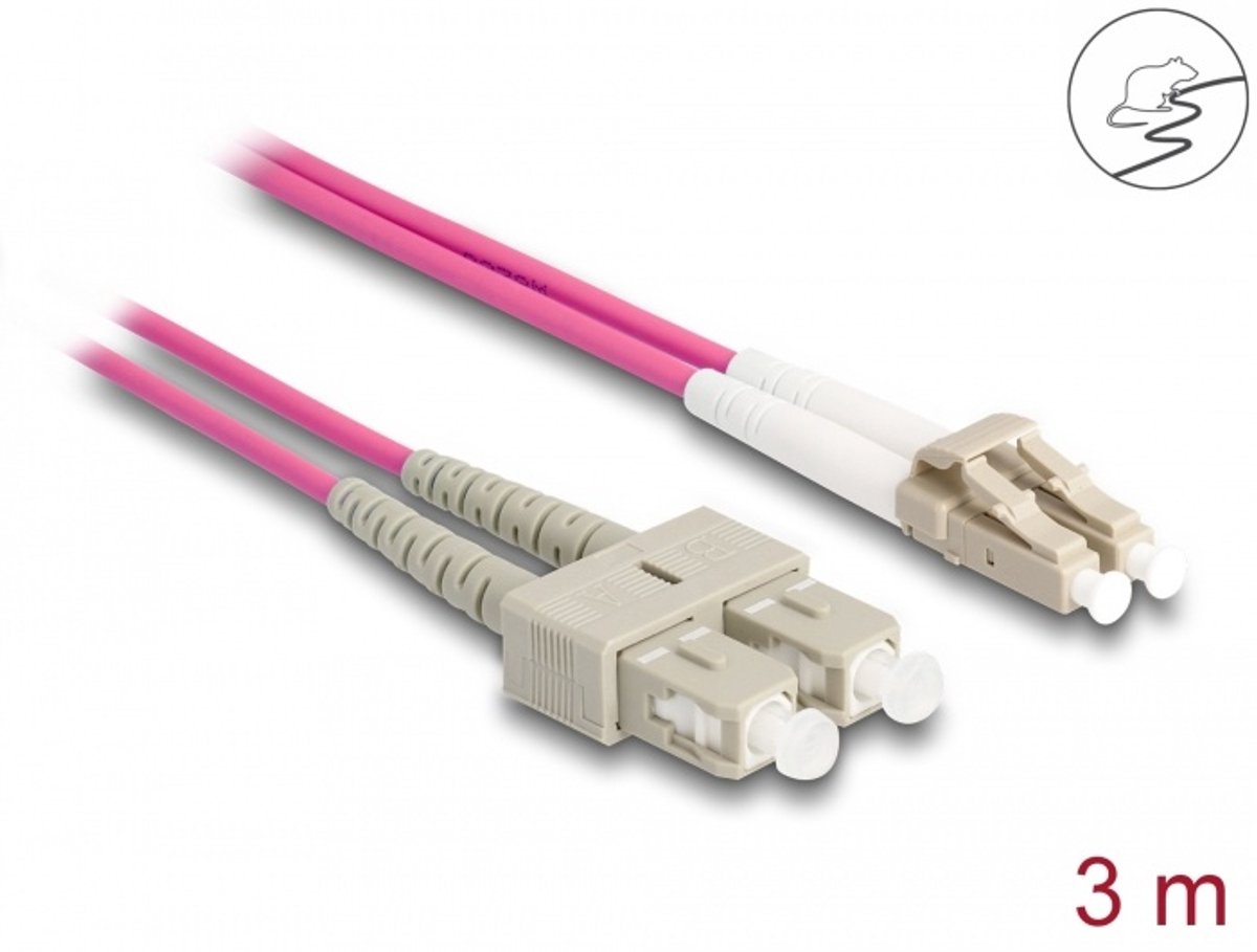 Image of Delock Fiber Optical Cable with metal armouring LC Duplex to SC Duplex Multi-mode OM4 3 m