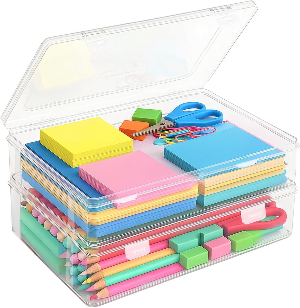 Multifunctionele Opbergdozen met Deksel, Stapelbare A4 Containers voor Documenten, Knutselmateriaal en Bakbenodigdheden, 31 x 22 x 5 cm
