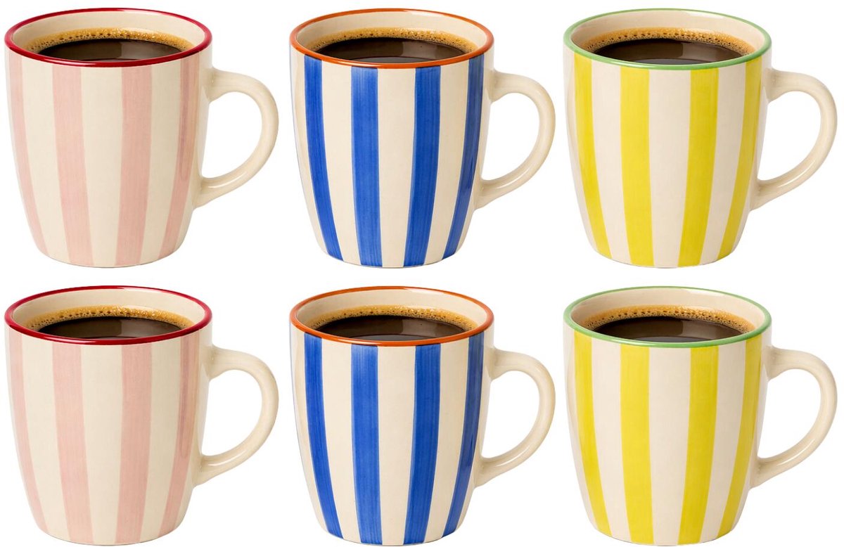 Home deco factory mokken Dolce Vita - 6x - blauw/roze/geel - keramiek - 30cl
