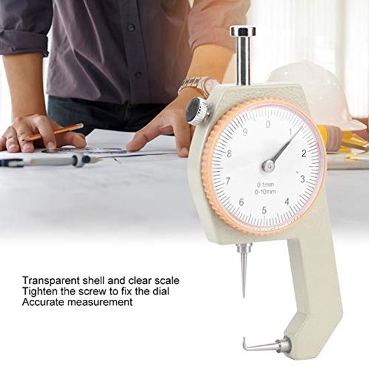 Dikte Tester 0-10mm Kegel Hoofd Draagbare Dikte Meter Hoge Nauwkeurige Platte Hoofd Diktemeter voor Leer voor Papier (Gebogen tip)