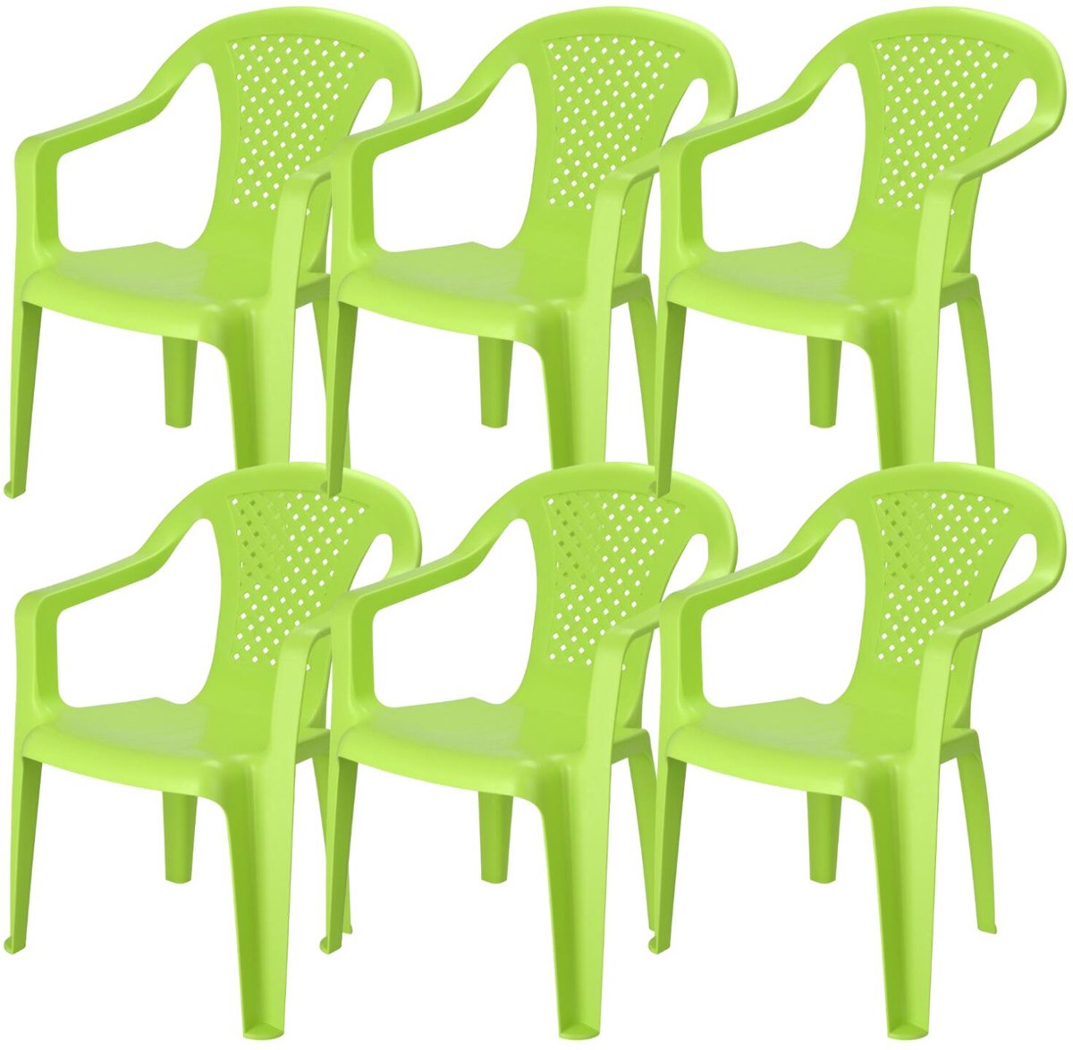 Pro Garden Stoeltjes voor kinderen - 6x - groen - 38 x 52 cm - voor binnen en buiten - kunststof - voor kinderen van 3 tot 7/8 jaar - stapelbaar