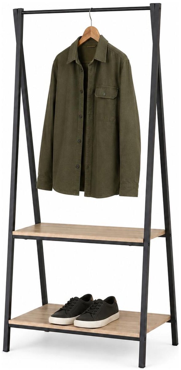 Urban Living Kledingrek - 2 legplanken - metaal/hout - zwart - 64 x 40 x 150 cm