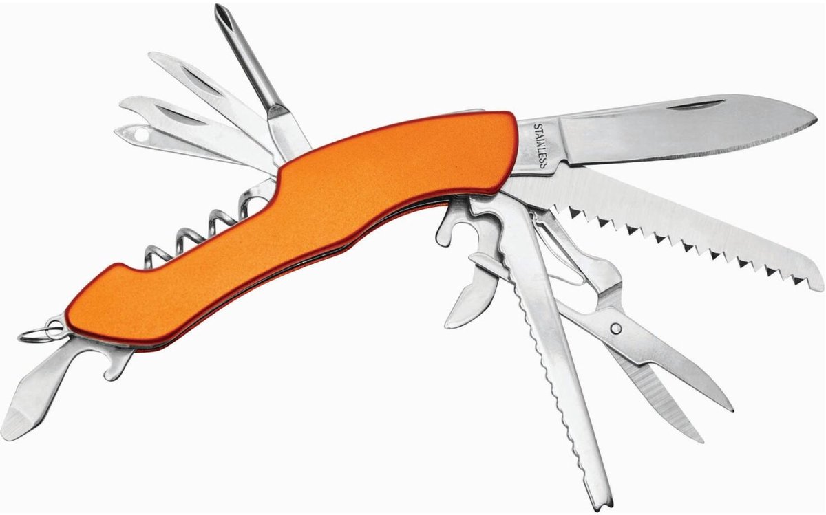 Bellatio Design Multifunctioneel zakmes - oranje - 11 functies - 10 cm - Zwitsers hobby en outdoor zakmes - gereedschap tool