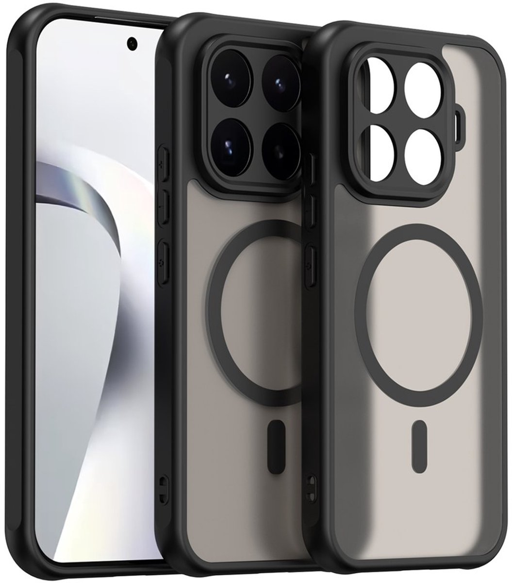 MobyDefend Hoesje - Geschikt voor Xiaomi 17T - Case Geschikt voor MagSafe - Mat Transparant Met Gekleurde Rand - Zwart