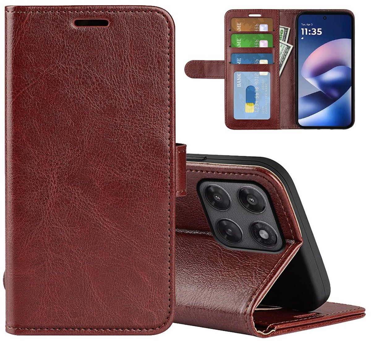MobyDefend Hoesje - Geschikt voor Motorola Moto G37 / G47 - Wallet Book Case (Sluiting Achterkant) - Bruin