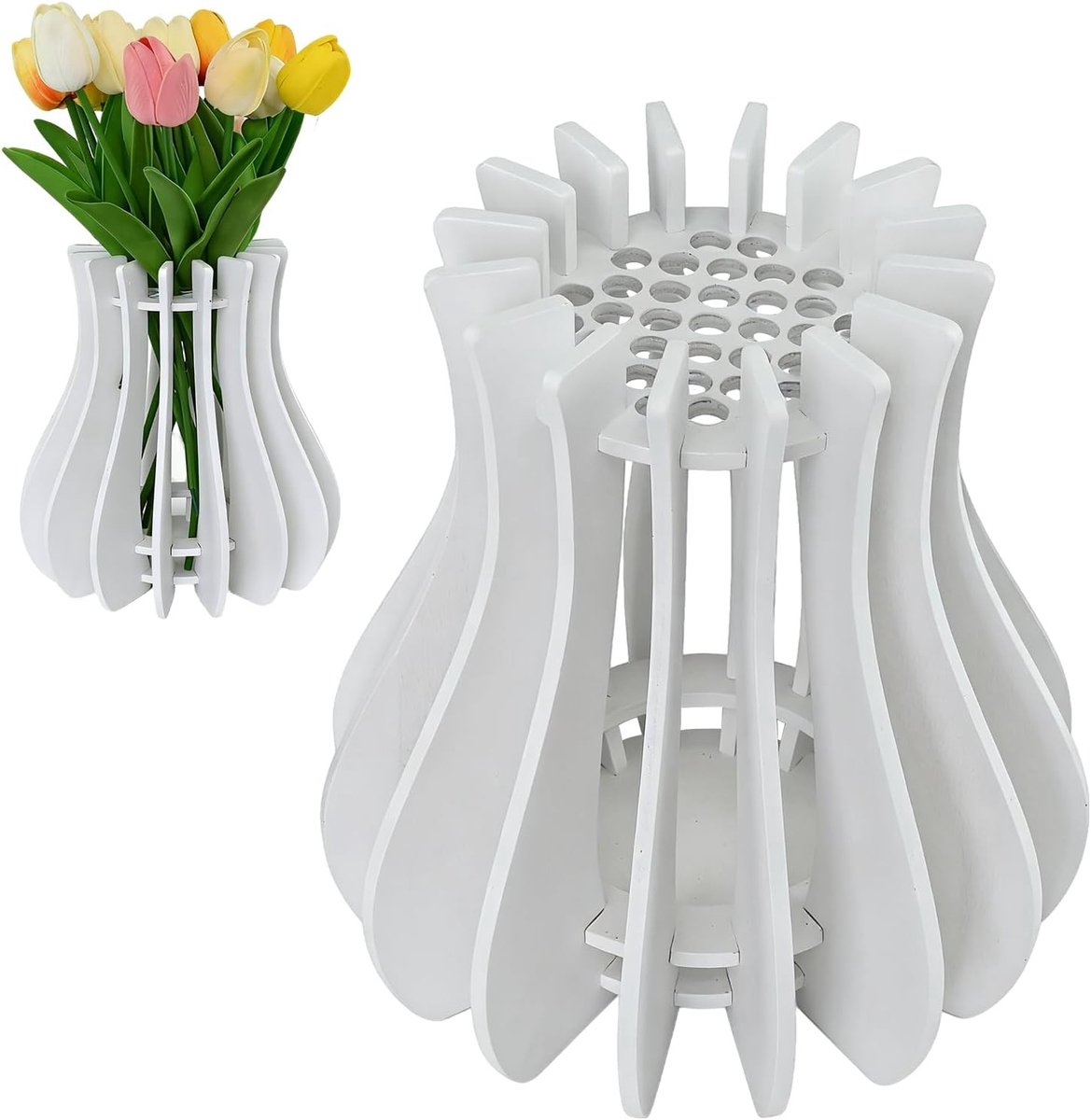 3D Houten Bloemenvase 20x12cm - Decoratieve Vaas voor Droogbloemen, Kunstbloemen en Interieurdecoratie