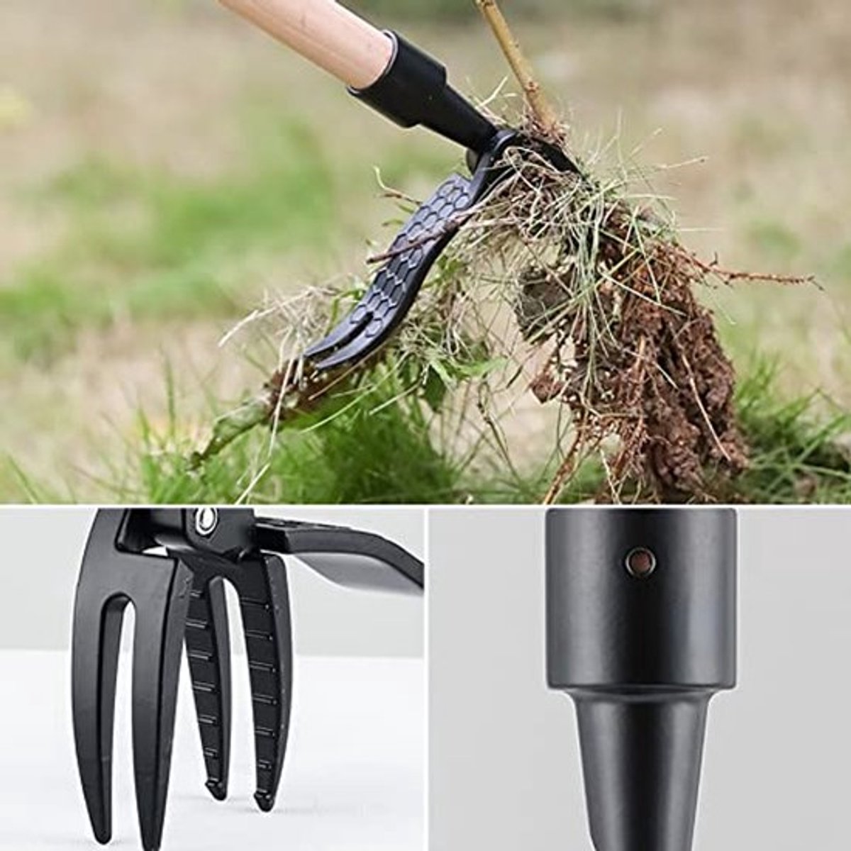 Stand-Up-Weeder Onkruidtrekker ontworteld Ontwerp Met Voetplaat voor het Verwijderen Van Onkruid Zwart Aluminium Hendel Hoofd Onkruid Puller Tuin Weeder Wortel Remover Tool