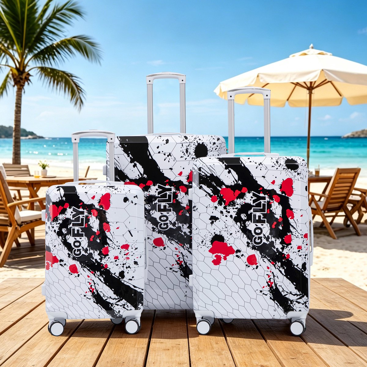 VVBV Kofferset 3 Delig 20/24/28 inch - PC Hardcase, Spinner Wielen, Cijferslot, Telescoopgreep, Ruimbagage, Zwart, Vakantie