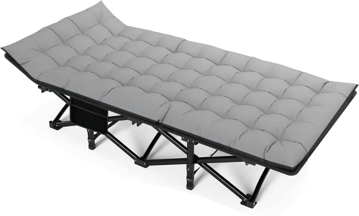 Opvouwbaar campingbedje - Stalen frame - Zwart Grijs - voor Thuis en Professioneel Gebruik