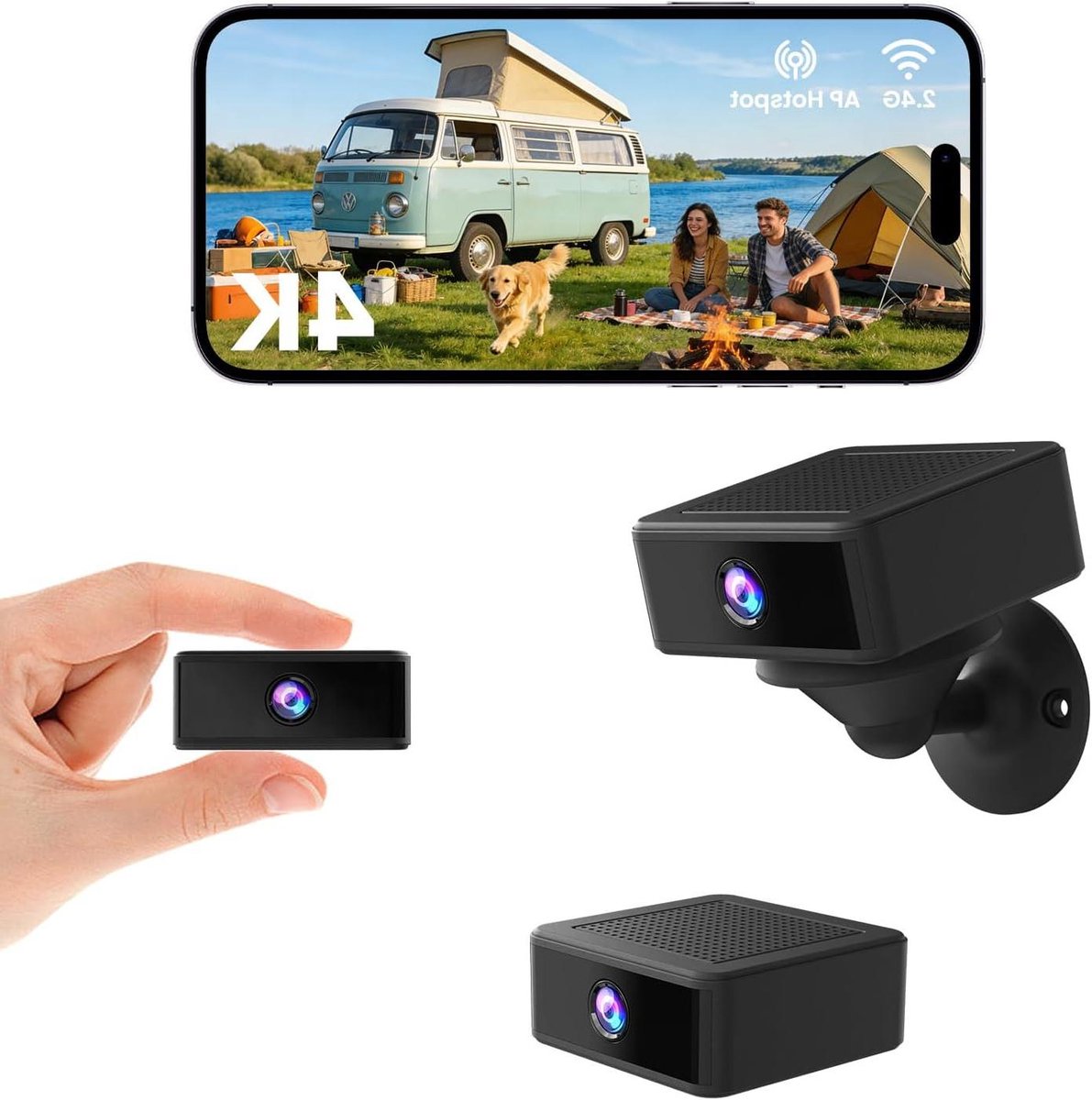 Mini Spionagecamera - Verborgen Camera - Beveiliging Binnen Buiten - 4K Ultra HD Nachtzicht - 48x48x20 mm - Zwart
