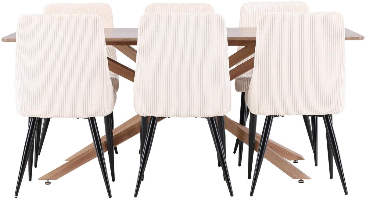 Piazza eethoek eettafel mokka 6 stoelen fluweel beige.
