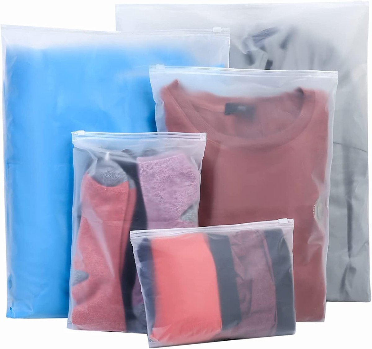 20 stuks herbruikbare reis opbergzakken, mat waterdichte ritszakken in vijf verschillende maten voor kleding en accessoires