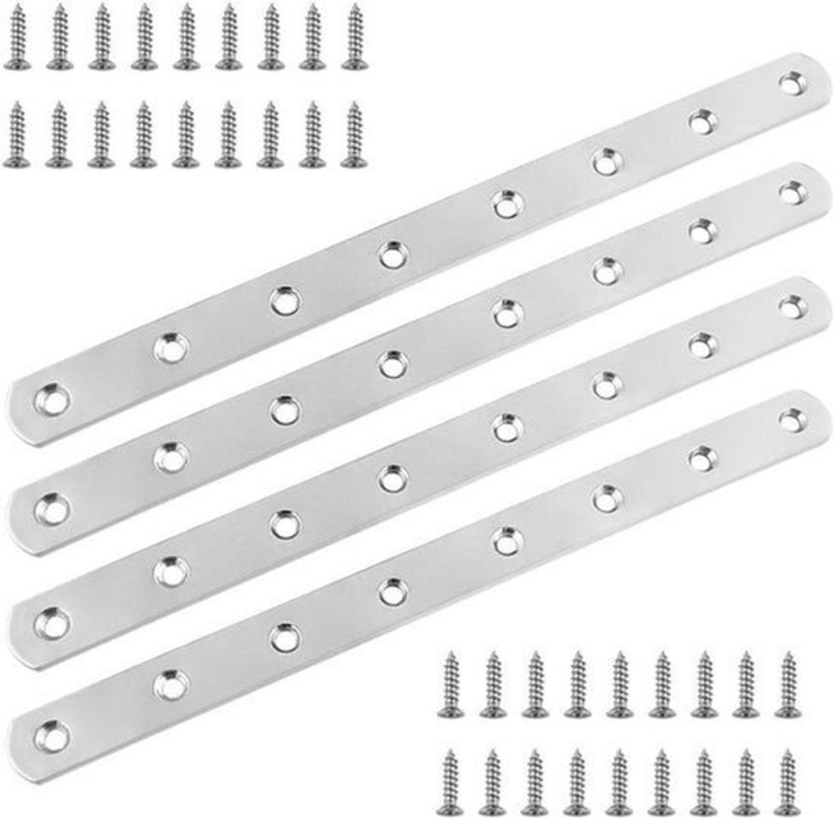 RVS geperforeerde plaat hoekverbindingsbeugel met montageschroeven - 24.5cm, 4 stuks